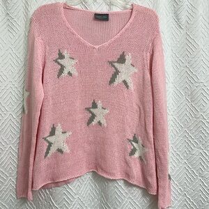Wooden Ships Pink Gray White Star Sweater Size S/M
